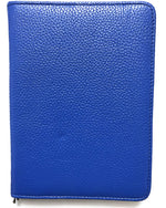 Leather Book Cover with Zipper -  Blue (Large)